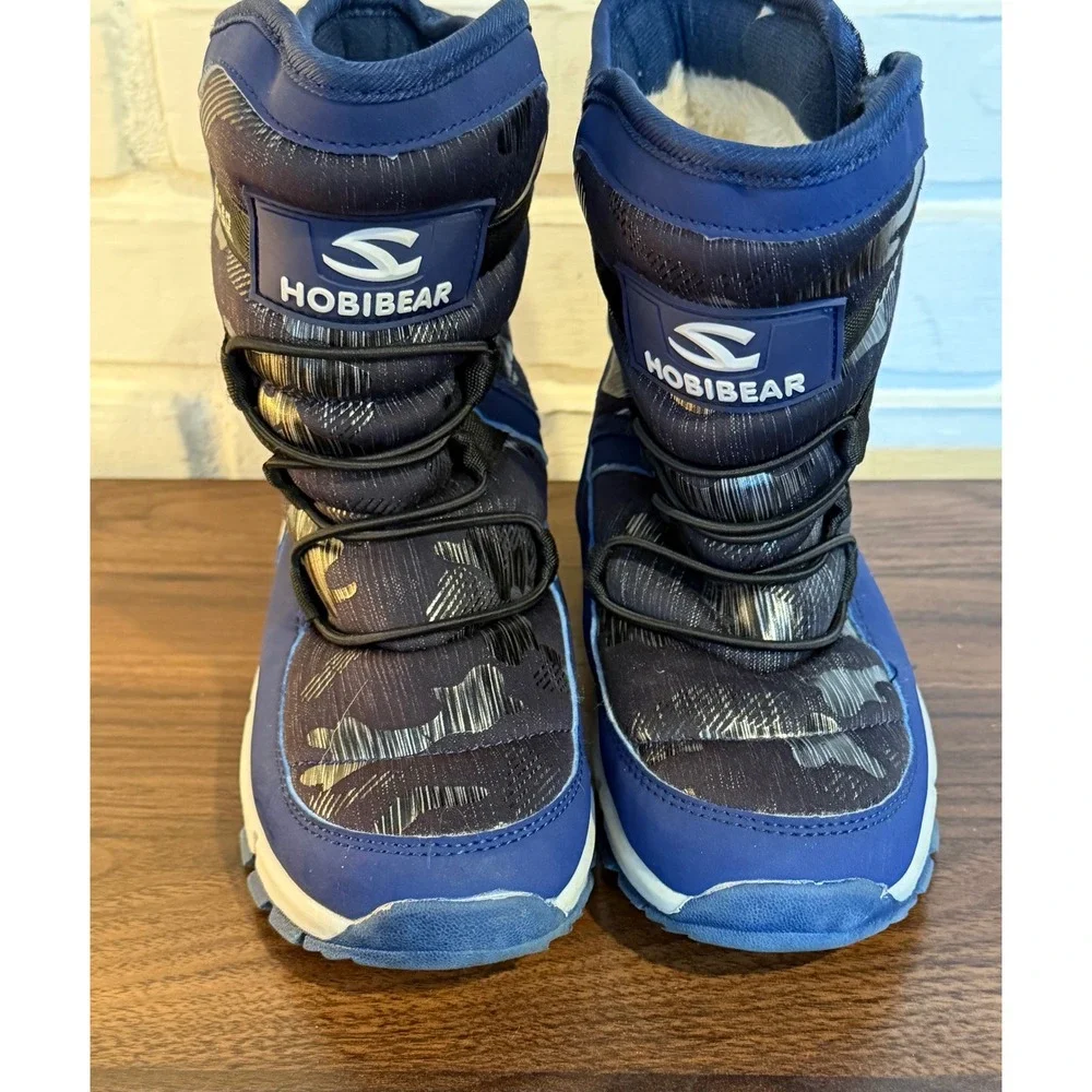 Hobibear Kids Blue Silver Faux Fur Lined Winter Snow Boot Sz. 32/1 US Little Kid